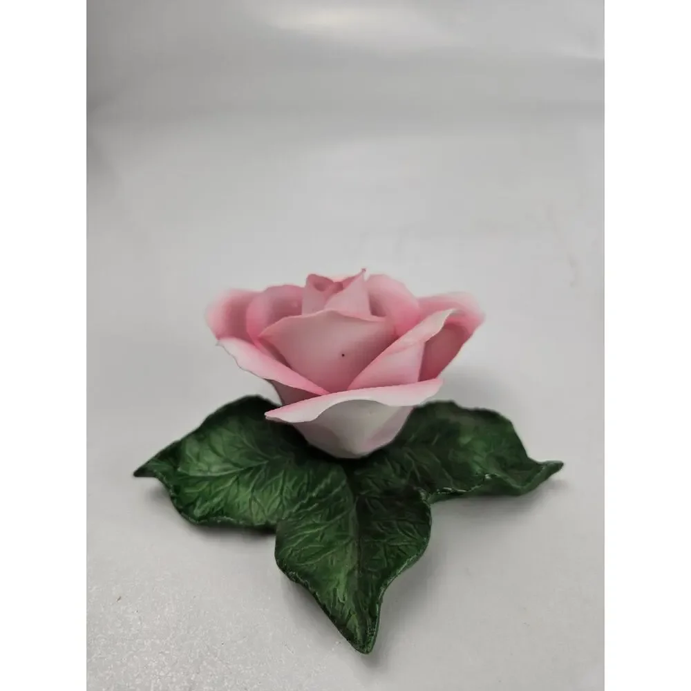 Set of 2 Vintage Porcelain Roses - Red & Pink on Green Leaves Figurine - Picture 7 of 10